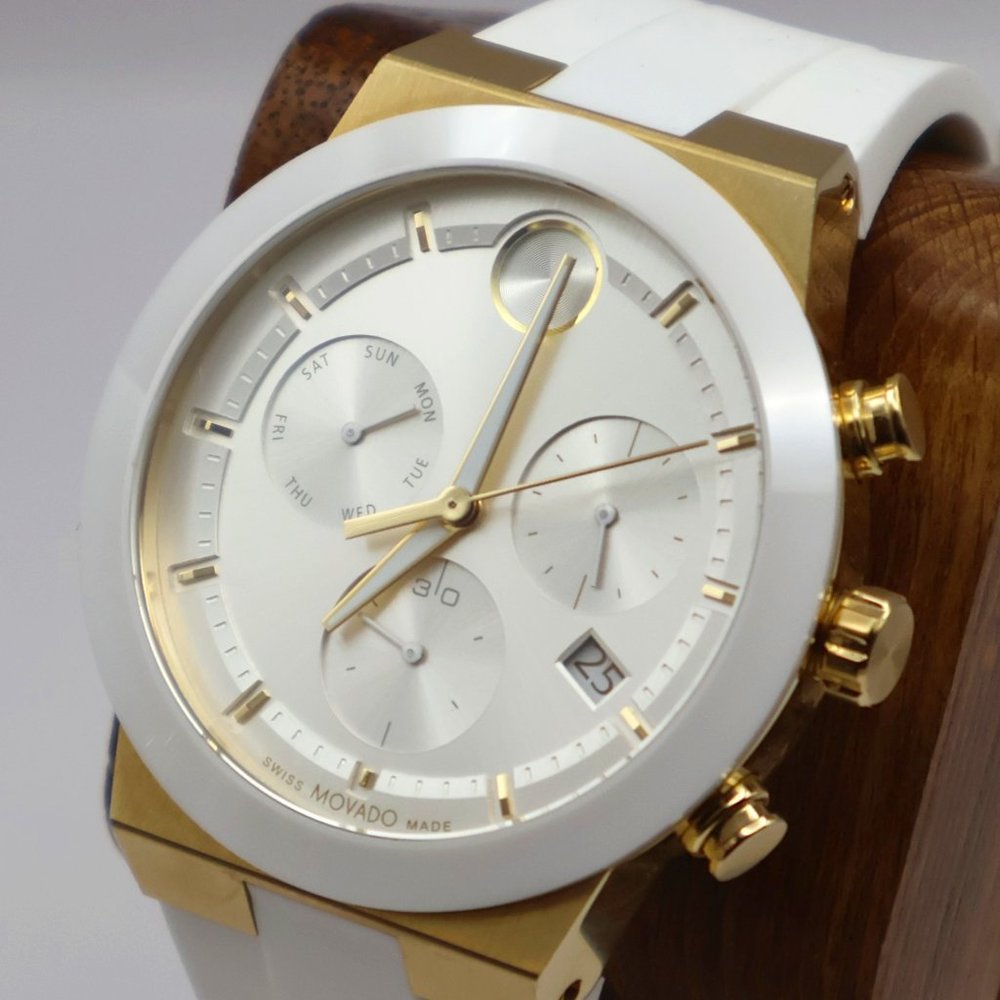 MOVADO- Men's Swiss Chronograph Bold Fusion White Silicone Strap Watch 44mm